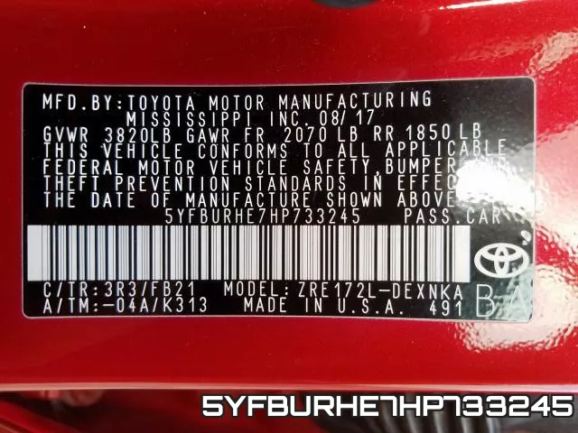 5YFBURHE7HP733245 фото 2