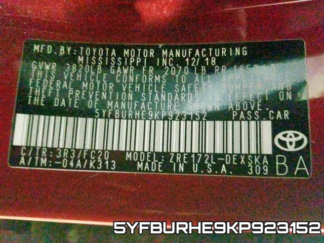 5YFBURHE9KP923152 фото 2