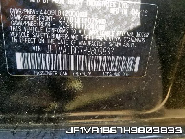 JF1VA1B67H9803833 фото 2