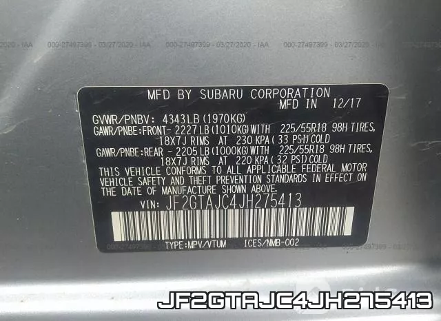 JF2GTAJC4JH275413 фото 10