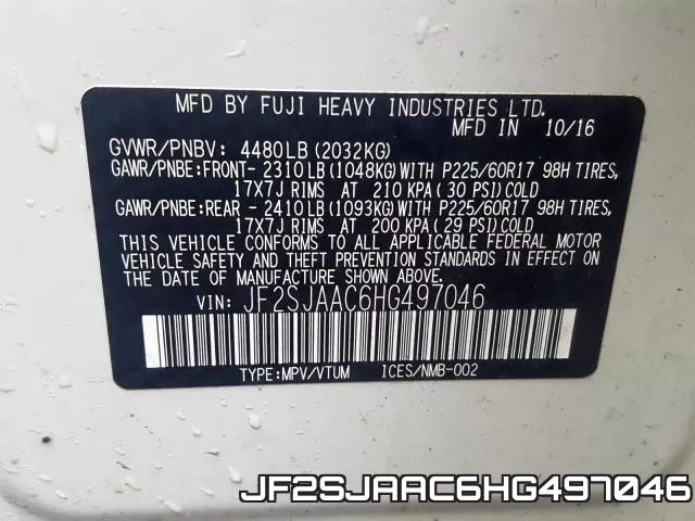 JF2SJAAC6HG497046 фото 2