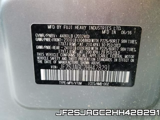 JF2SJAGC2HH428291 фото 2