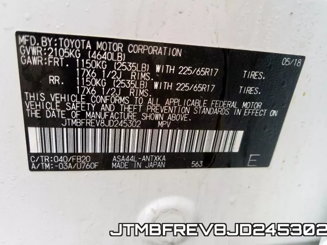 JTMBFREV8JD245302 фото 2