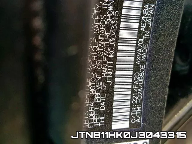 JTNB11HK0J3043315 фото 2