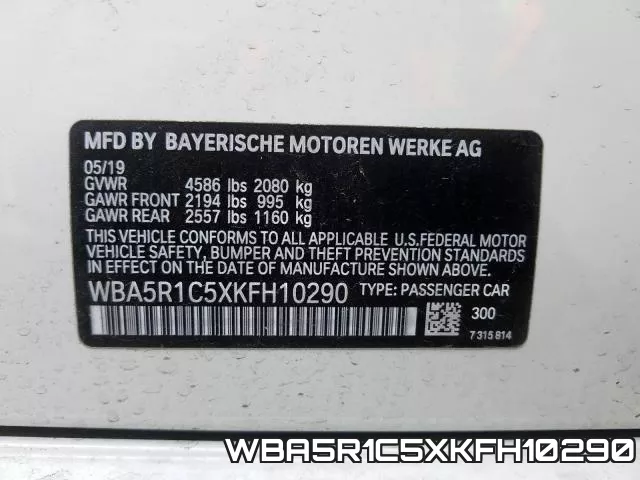 WBA5R1C5XKFH10290 фото 2