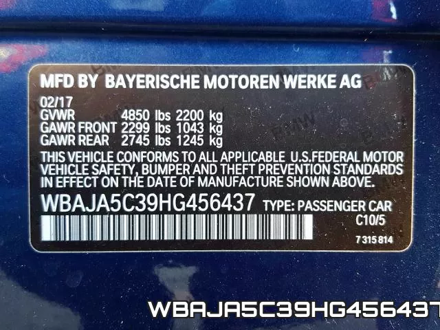 WBAJA5C39HG456437 фото 2