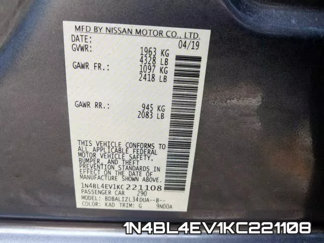 1N4BL4EV1KC221108 фото 2