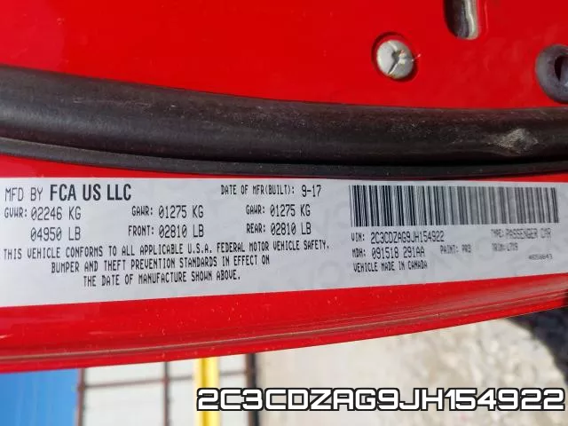 2C3CDZAG9JH154922 фото 2