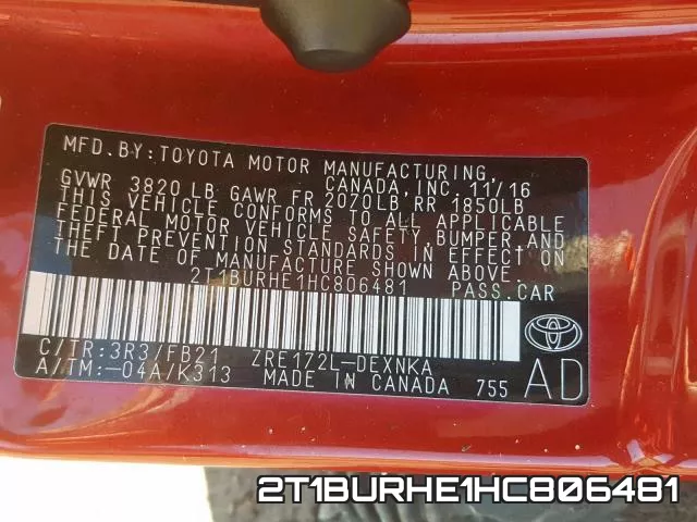 2T1BURHE1HC806481 фото 2