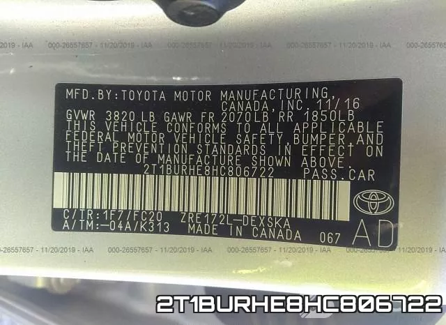 2T1BURHE8HC806722 фото 10