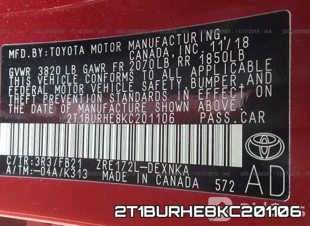 2T1BURHE8KC201106 фото 10