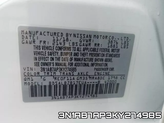 3N1AB7AP3KY274985 фото 2