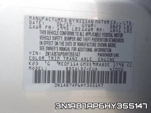 3N1AB7AP6HY355147 фото 2