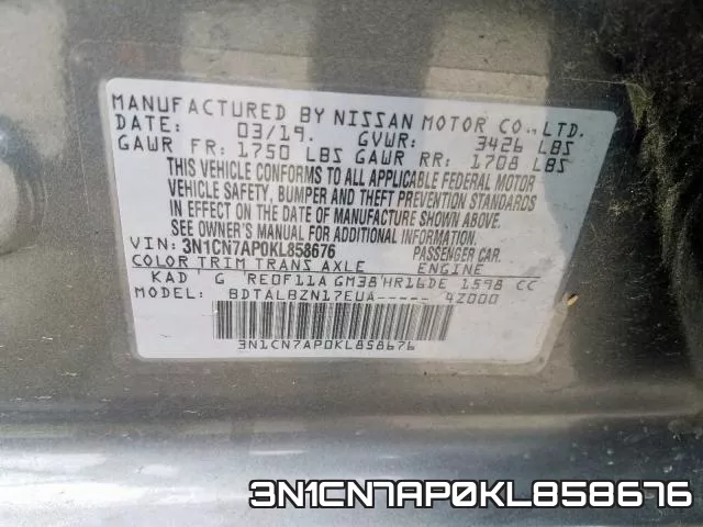 3N1CN7AP0KL858676 фото 2