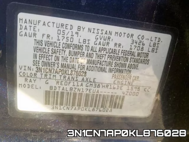 3N1CN7AP0KL876028 фото 2