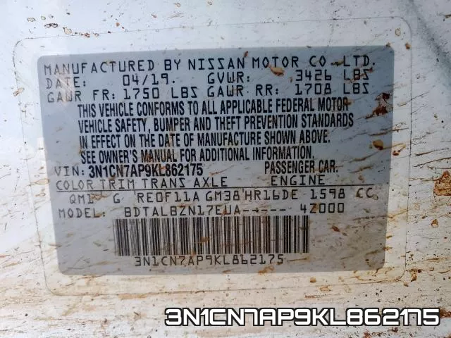 3N1CN7AP9KL862175 фото 2