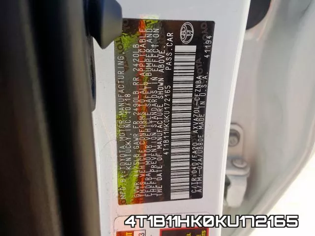 4T1B11HK0KU172165 фото 2