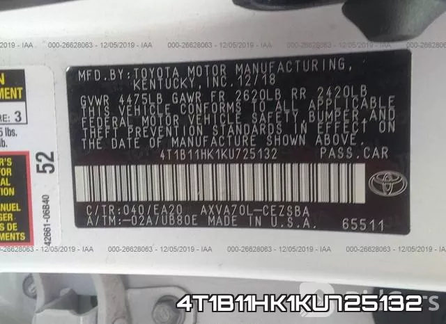 4T1B11HK1KU725132 фото 10