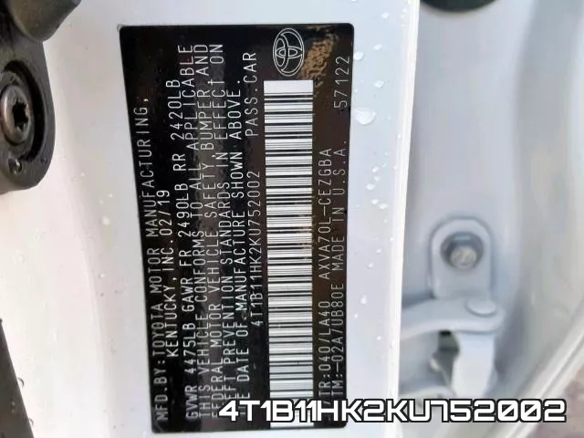 4T1B11HK2KU752002 фото 2