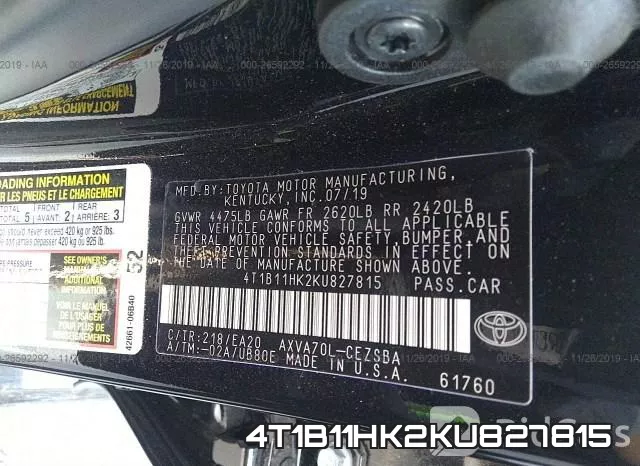 4T1B11HK2KU827815 фото 10