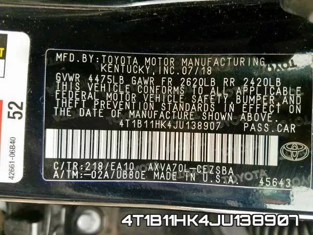 4T1B11HK4JU138907 фото 2