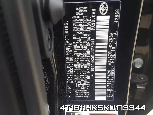 4T1B11HK5KU173344 фото 2