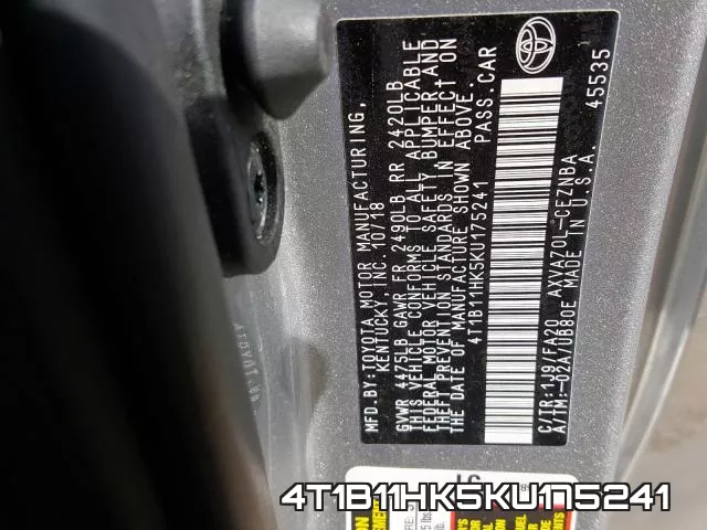 4T1B11HK5KU175241 фото 2