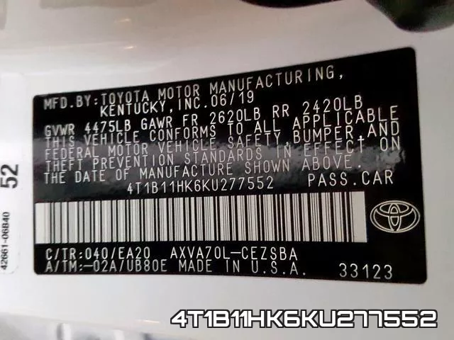 4T1B11HK6KU277552 фото 2