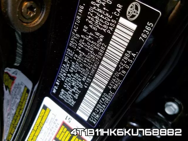 4T1B11HK6KU768882 фото 2