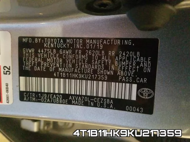 4T1B11HK9KU217359 фото 2
