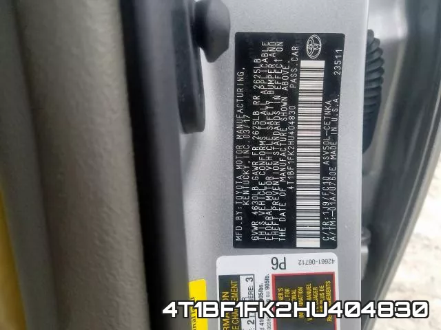 4T1BF1FK2HU404830 фото 2