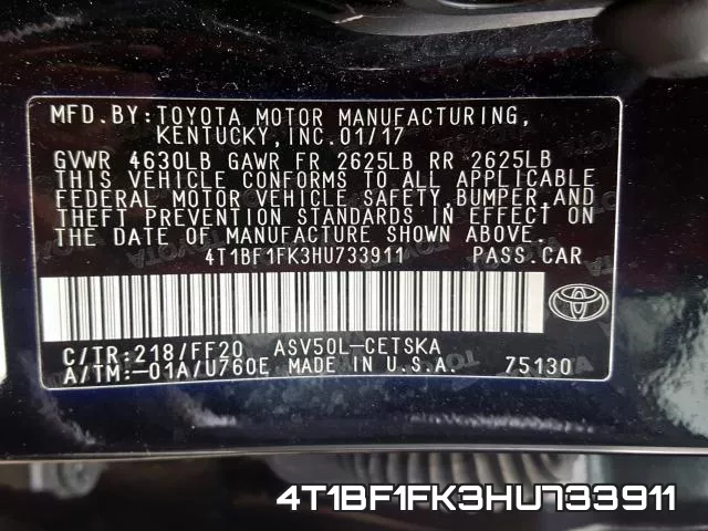4T1BF1FK3HU733911 фото 2