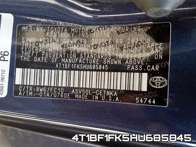 4T1BF1FK5HU685845 фото 2