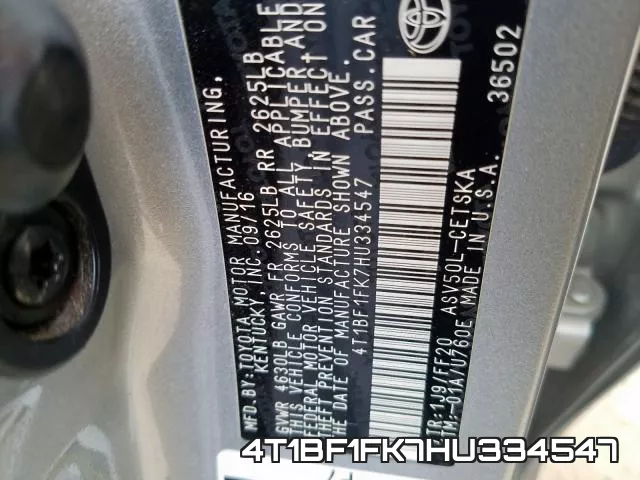 4T1BF1FK7HU334547 фото 2