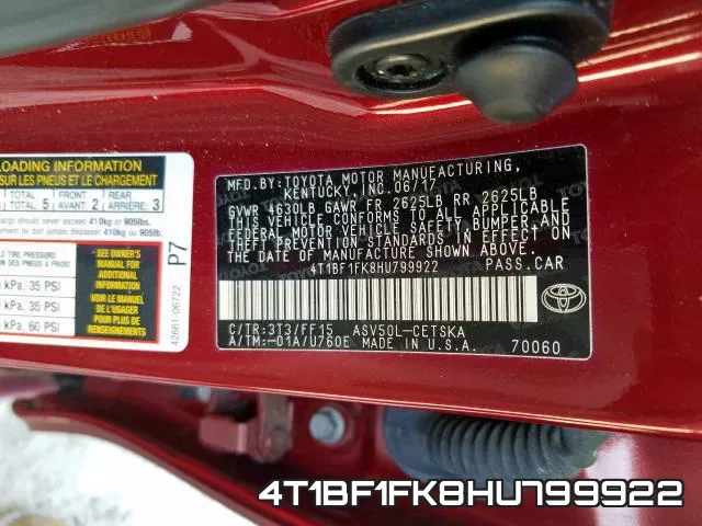4T1BF1FK8HU799922 фото 2