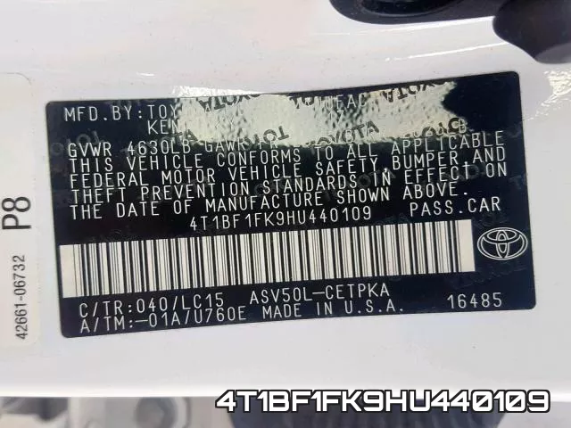 4T1BF1FK9HU440109 фото 2