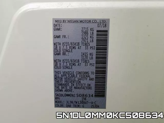 5N1DL0MM0KC508634 фото 2