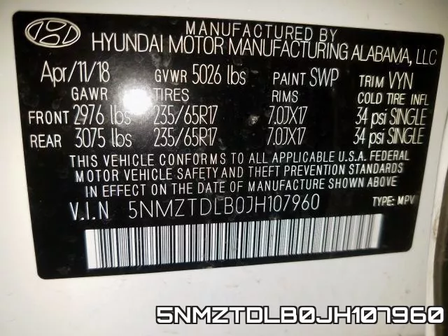 5NMZTDLB0JH107960 фото 2