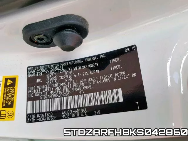 5TDZARFH8KS042860 фото 2