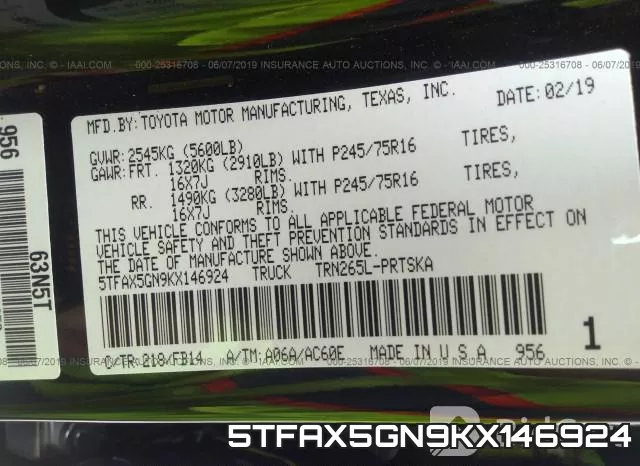 5TFAX5GN9KX146924 фото 10