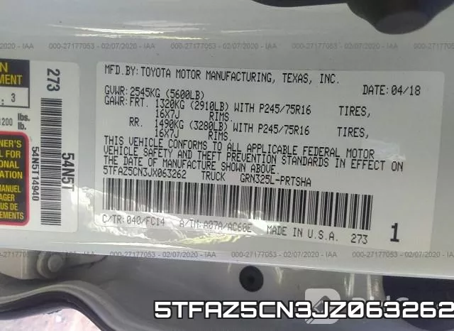 5TFAZ5CN3JZ063262 фото 10