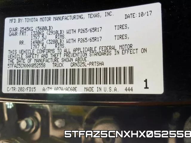 5TFAZ5CNXHX052558 фото 2