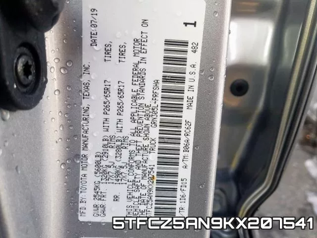 5TFCZ5AN9KX207541 фото 2