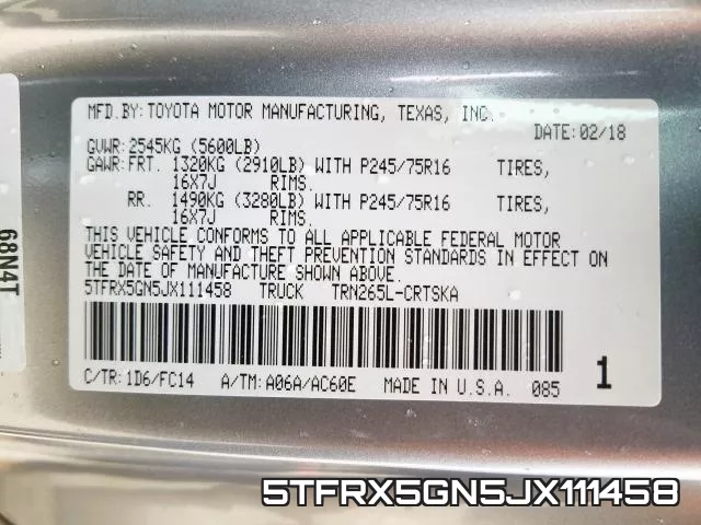 5TFRX5GN5JX111458 фото 2