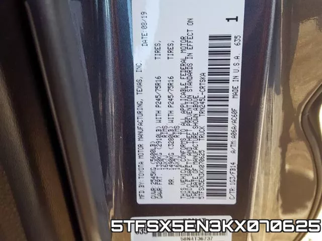 5TFSX5EN3KX070625 фото 2