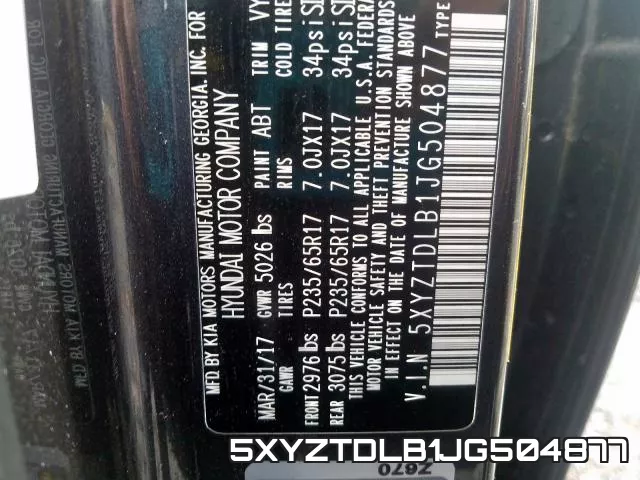 5XYZTDLB1JG504877 фото 2