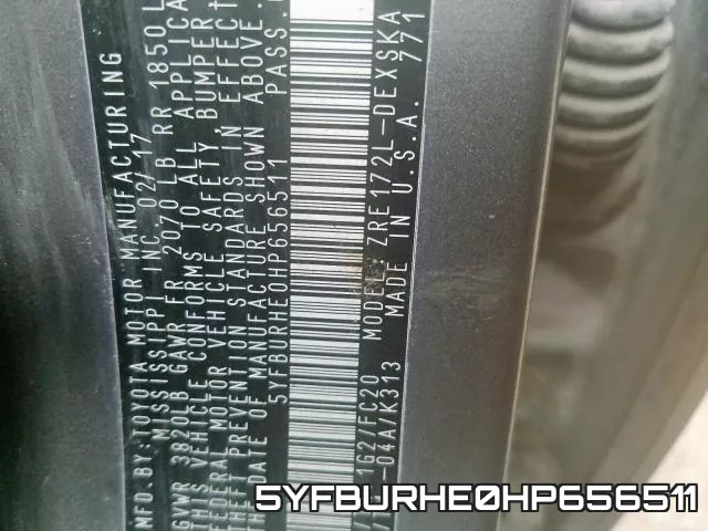 5YFBURHE0HP656511 фото 2