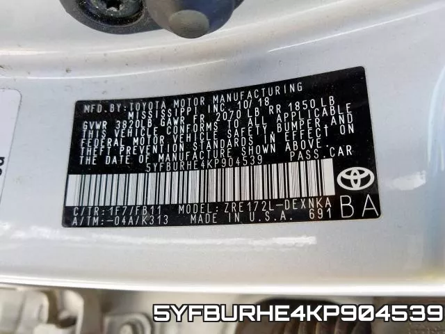 5YFBURHE4KP904539 фото 2