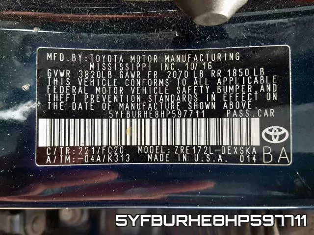 5YFBURHE8HP597711 фото 2