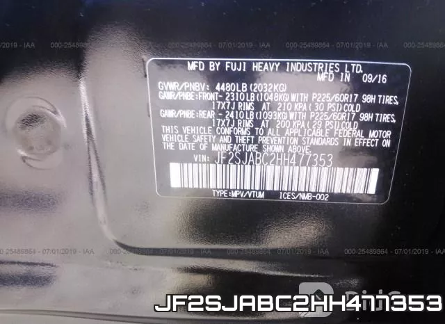 JF2SJABC2HH477353 фото 10